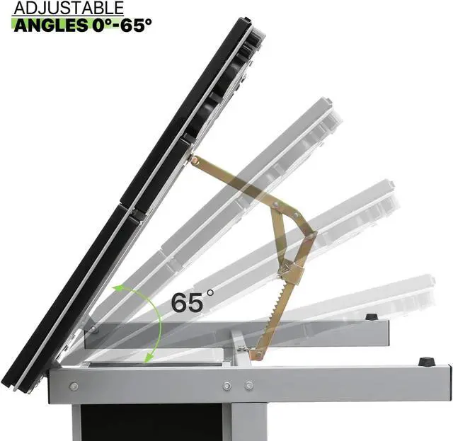 Alt view image 7 of 7 - Magshion Adjustable Drafting Table with 65° Tilting Glass Top  Portable Art Desk with 2 Storage Drawers, 4 Tool Trays & Lockable Rolling Casters for Artists, Designers, & Students (Clear)