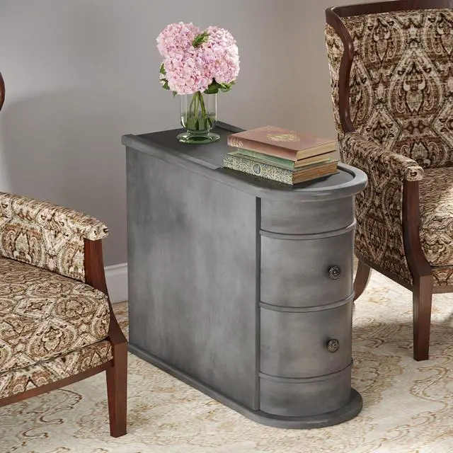 Alt view image 3 of 7 - Wood End Table with 2 Drawers, No Assembly Required Narrow Sofa Side Table for Living Room, Vintage Slim Nightstand Bedside Table for Bedroom, Finished Back (2 Drawers, Grey, 1Pc)