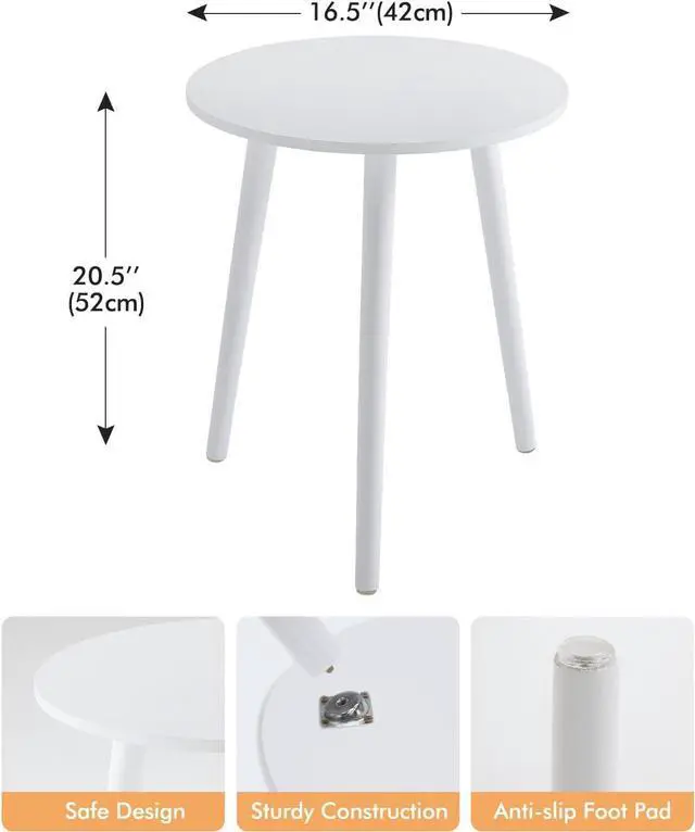 Alt view image 3 of 7 - Apicizon Small Round Side Tables End Table Bedroom, White Nightstand Bedside Table for Living Room, Coffee Table with White Wood Legs, 16.5 x 20.5 Inches