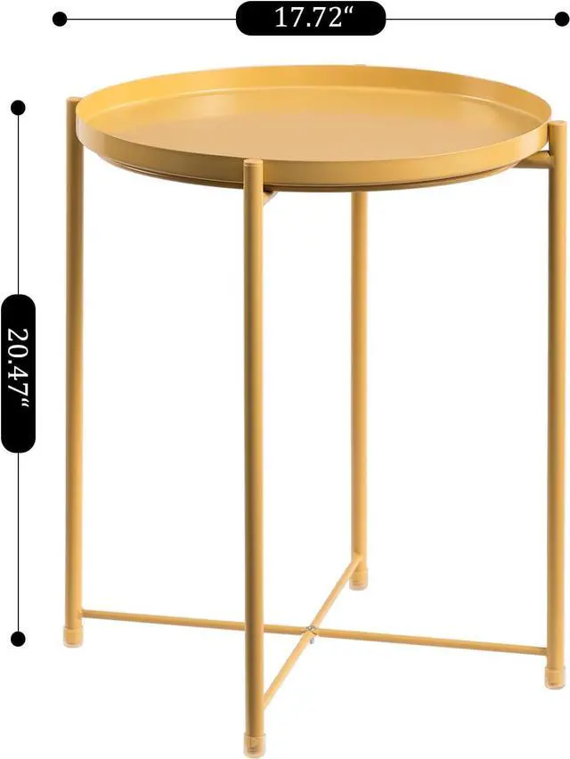 Alt view image 3 of 7 - HollyHOME Round Metal Side Table, Outdoor Small Folding Accent Stand with Removable Tray, 17.72'' Portable End Table for Balconies, Gardens, Living Rooms and Bedrooms, Yellow