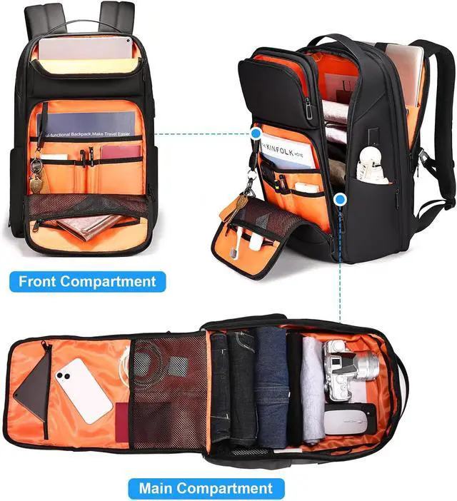 Alt view image 3 of 6 - FENRUIEN 17 Inch Travel Backpack for Men, Expandable Water Resistant Computer Backpack with USB Port, Black Laptop Bag for Business/College/Work