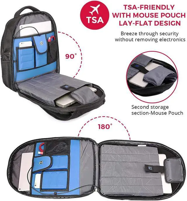 Alt view image 4 of 7 - Swissdigital Design TSA Business Laptop Backpack For Men,Travel Backpack With USB Charging Port,College Tech Backpacks With RFID Pockets Presents For Men Fits 15.6 Inch Computer | J16BT-1