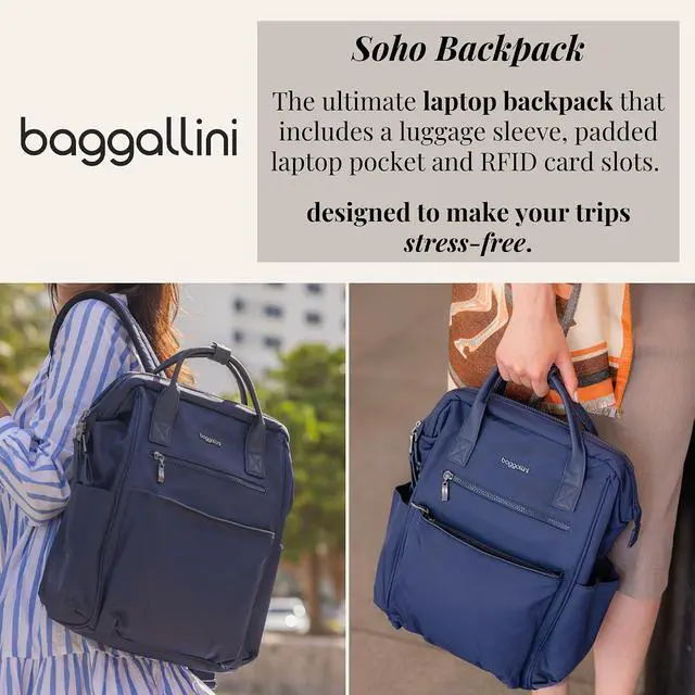Alt view image 2 of 7 - Baggallini Soho Backpack - Travel Laptop Backpack for Women - Lightweight Water-Resistant Luggage Bag, Black