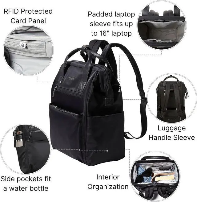 Alt view image 3 of 7 - Baggallini Soho Backpack - Travel Laptop Backpack for Women - Lightweight Water-Resistant Luggage Bag, Black