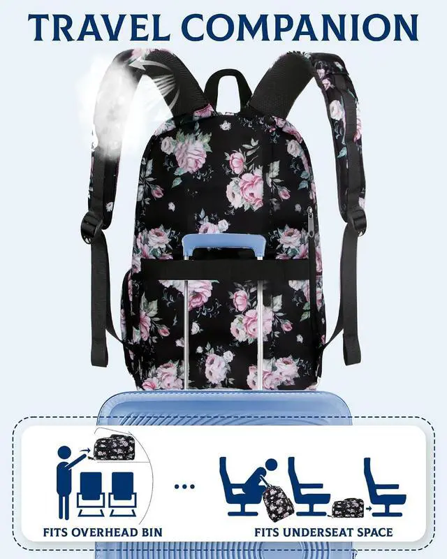 Alt view image 6 of 7 - Large Backpack for Women Backpack with Lots of Pockets for Travel Work School Bookbag with Laptop Compartment for High School College Girls Mochilas Morrales para Mujer (Black/Pink, Floral)