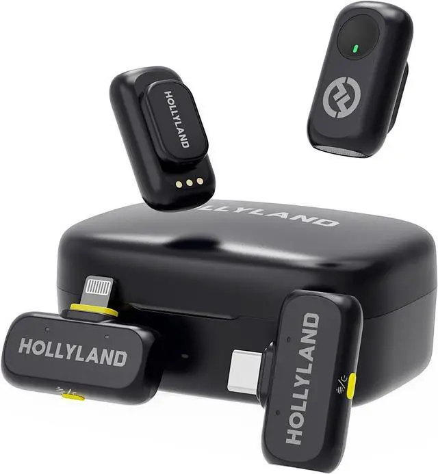 Main image of Hollyland Lark A1 Wireless Mini Microphone for iPhone & Android, 48kHz/24-bit, 3-Level Intelligent Noise Cancel, Microphone for YouTube, Podcast, Vlogging (Black, 2TX + 2RX + Charging Case)