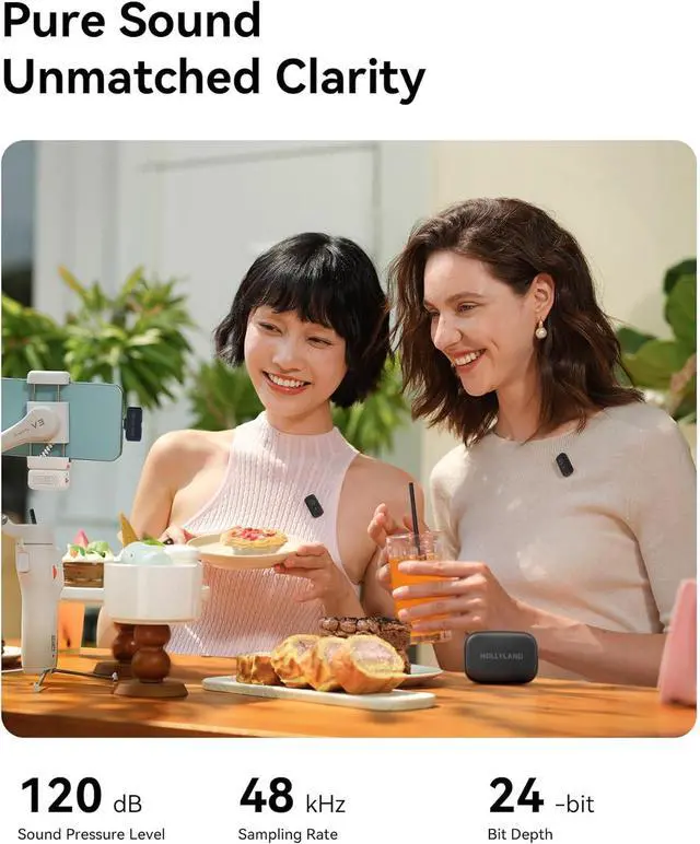 Alt view image 2 of 7 - Hollyland Lark A1 Wireless Mini Microphone for iPhone & Android, 48kHz/24-bit, 3-Level Intelligent Noise Cancel, Microphone for YouTube, Podcast, Vlogging (Black, 2TX + 2RX + Charging Case)