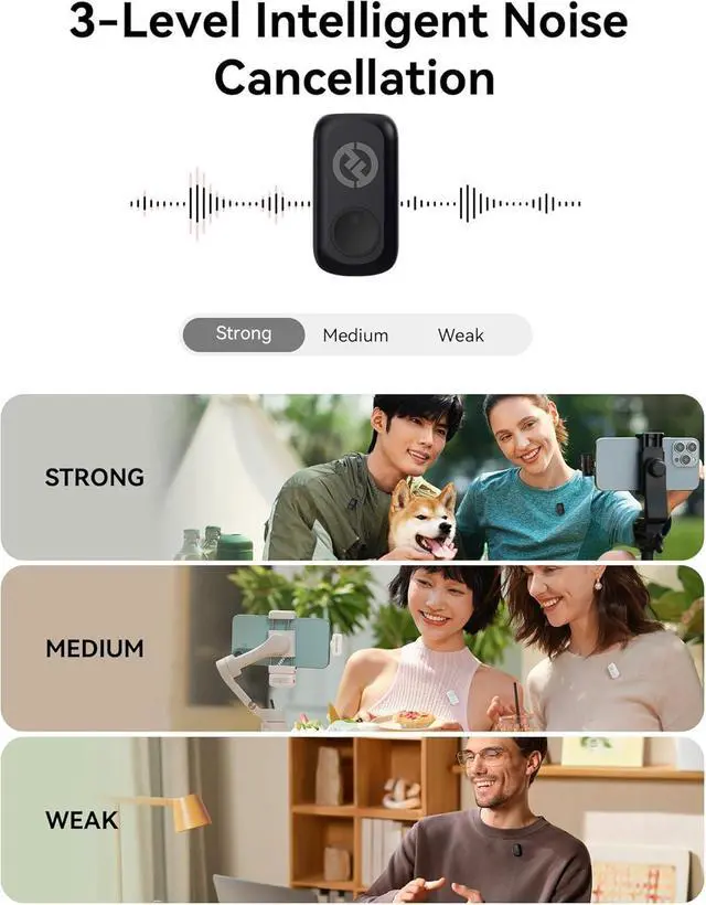Alt view image 3 of 7 - Hollyland Lark A1 Wireless Mini Microphone for iPhone & Android, 48kHz/24-bit, 3-Level Intelligent Noise Cancel, Microphone for YouTube, Podcast, Vlogging (Black, 2TX + 2RX + Charging Case)