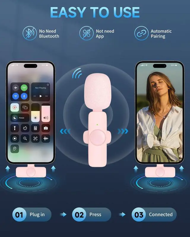 Alt view image 3 of 7 - 2 Pack Professional Wireless Lavalier Microphone for iPhone iPad (iPhone 14 and Below), Lapel Mics Plug-Play Clip on Lapel Mic for YouTube, Recording, Vlog, Facebook Live