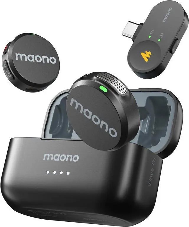 Main image of MAONO Wireless Lavalier Microphone for iPhone 16/15/Android/Tablet, USB C Plug Mini Mic with 48KHz 24Bit, 300m Range, Voice Filter, Noise Cancellation, 30H Use for Video Recording, Streaming - Wave T5