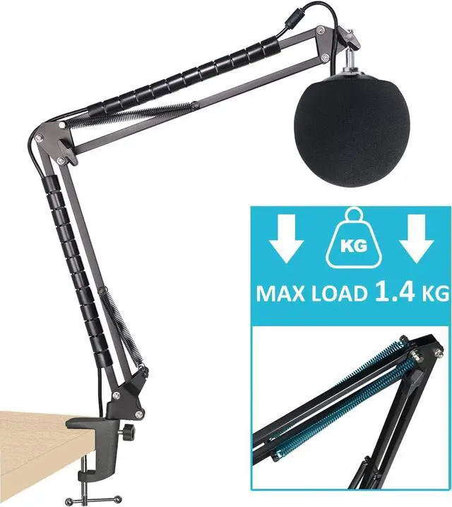 Alt view image 2 of 7 - Snowball iCE Mic Boom Arm Stand with Pop Filter, Compatible with Blue Snowball Ice USB Microphone with Cable Sleeve by SUNMON