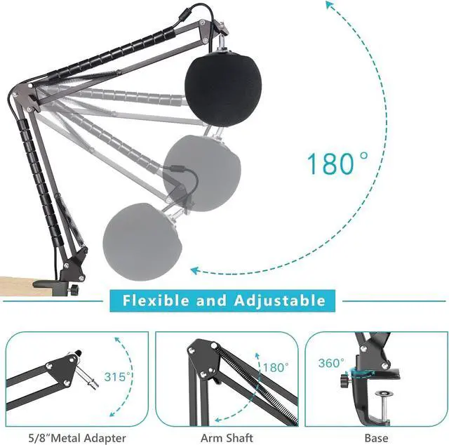 Alt view image 4 of 7 - Snowball iCE Mic Boom Arm Stand with Pop Filter, Compatible with Blue Snowball Ice USB Microphone with Cable Sleeve by SUNMON