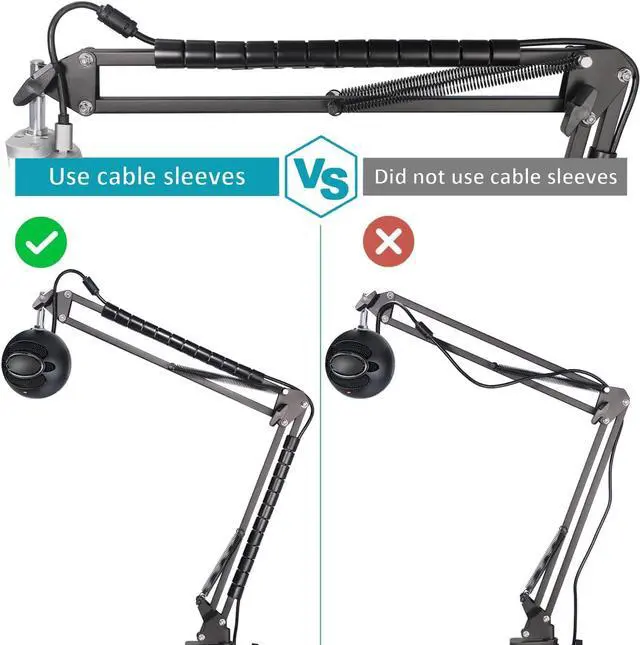 Alt view image 6 of 7 - Snowball iCE Mic Boom Arm Stand with Pop Filter, Compatible with Blue Snowball Ice USB Microphone with Cable Sleeve by SUNMON