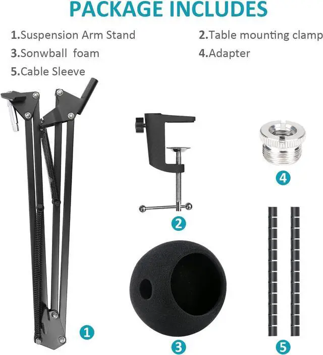 Alt view image 7 of 7 - Snowball iCE Mic Boom Arm Stand with Pop Filter, Compatible with Blue Snowball Ice USB Microphone with Cable Sleeve by SUNMON