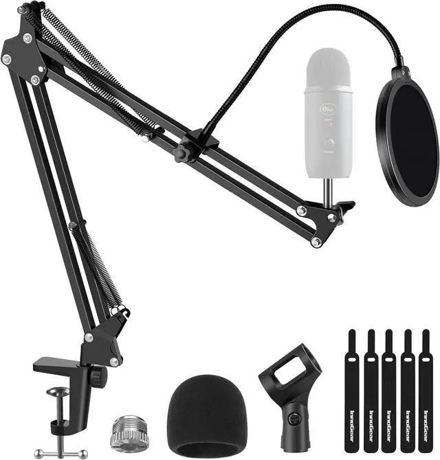 Main image of InnoGear Mic Stand for Blue Yeti, Heavy Duty Microphone Stand with Microphone Windscreen and Dual Layered Mic Pop Filter Suspension Boom Scissor Arm Stands for Blue Spark and Other Mics, Medium