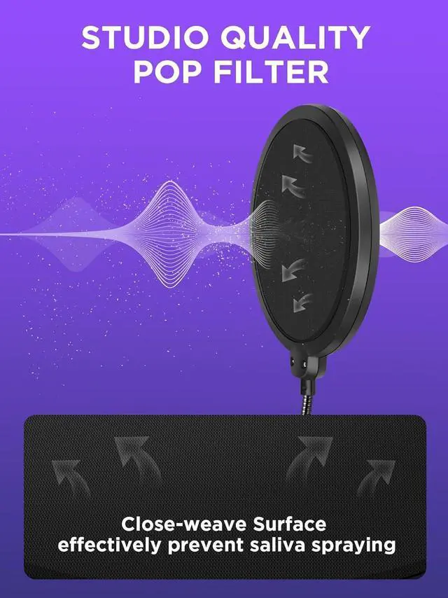 Alt view image 7 of 7 - InnoGear Microphone Stand Mic Boom Arm for Blue Yeti HyperX QuadCast S SoloCast Snowball Fifine K669B and other Mic, with Shock Mount Windscreen Pop Filter Mic Clip Holder Cable Ties, Large