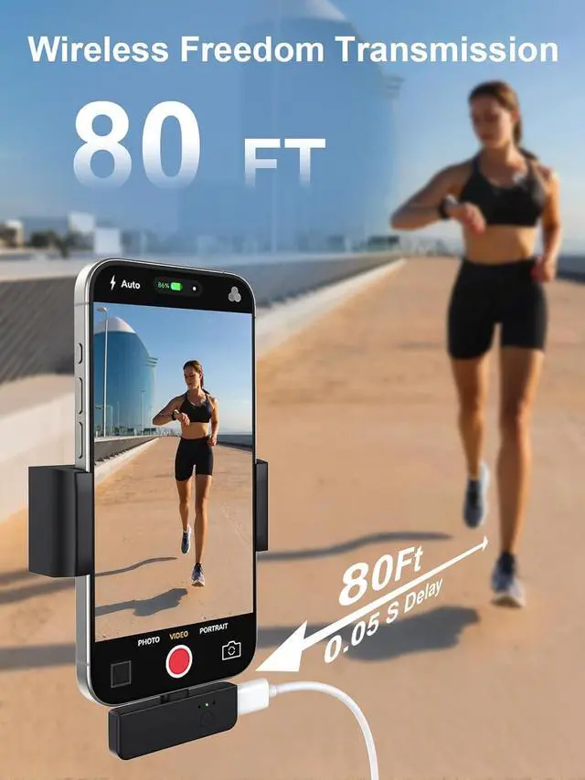 Alt view image 4 of 7 - Wireless Lavalier Microphone for iPhone/Android/Laptop with Magnetic Wind Muff/Patch/Clip, Mini Mic with Noise Reduction, 35 H Battery Life via Charging Case, Lightning/USB-C/USB A Plug&Play