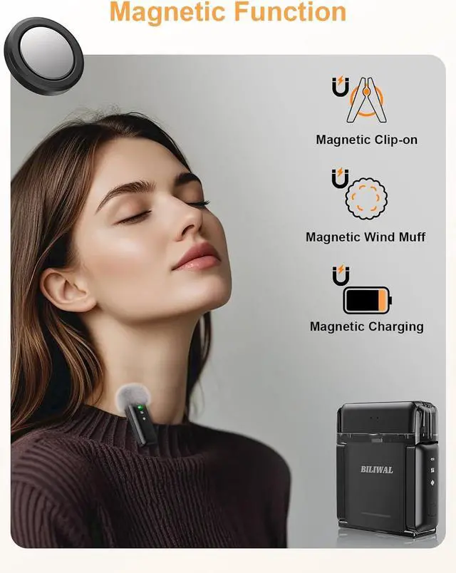 Alt view image 3 of 7 - Wireless Lavalier Microphone for iPhone/Android/Laptop with Magnetic Wind Muff/Patch/Clip, Mini Mic with Noise Reduction, 35 H Battery Life via Charging Case, Lightning/USB-C/USB A Plug&Play