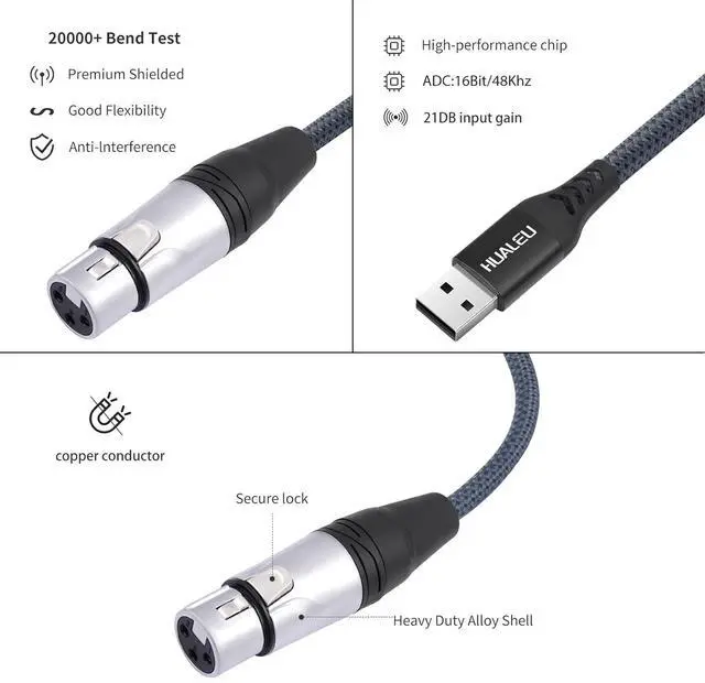 Alt view image 5 of 7 - XLR Female to USB Mic Link Converter Cable,XLR Female to USB Microphone Cable,Microphone to Computer Recording line-10Ft