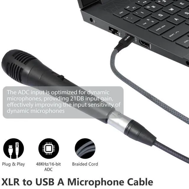Alt view image 3 of 7 - XLR Female to USB Mic Link Converter Cable,XLR Female to USB Microphone Cable,Microphone to Computer Recording line-10Ft