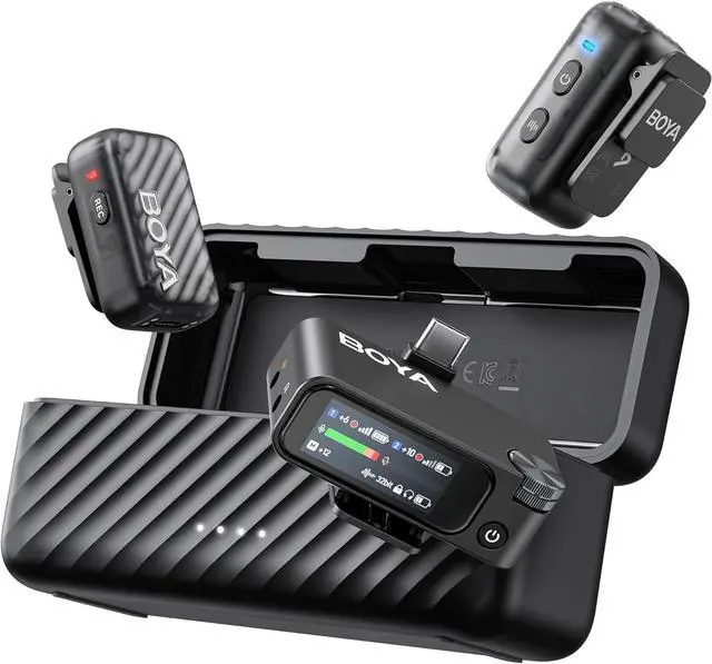 Main image of BOYA BOYAMIC 2 Wireless Microphones for iPhone 15-16/Android/PC/Camera,AI Noise Cancellation,32-bit Float Internal Recording,984ft Range, 54H Battery with Charging Case for Recording(without Clip Mic)