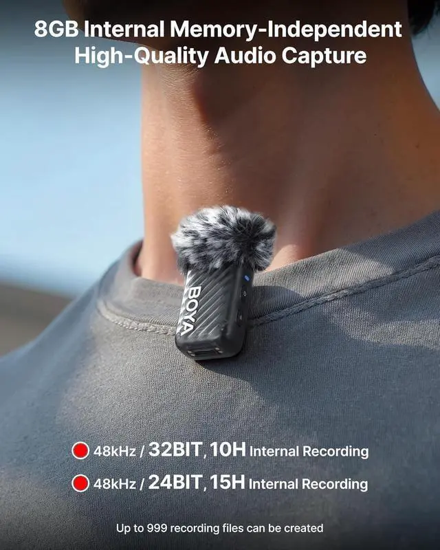 Alt view image 7 of 7 - BOYA BOYAMIC 2 Wireless Microphones for iPhone 15-16/Android/PC/Camera,AI Noise Cancellation,32-bit Float Internal Recording,984ft Range, 54H Battery with Charging Case for Recording(without Clip Mic)