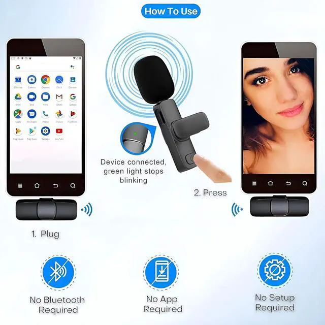 Alt view image 2 of 7 - Wireless Microphone for iPhone 15 USB-C Compatible with Samsung s24 & iPhone 15 Series - Wireless Lavalier Microphone for Android - USB C Microphone for Video Recording and Tiktok (2 in 1)