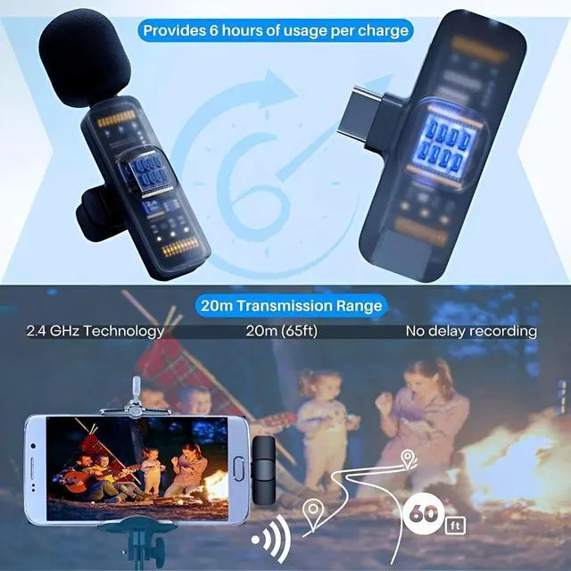 Alt view image 7 of 7 - Wireless Microphone for iPhone 15 USB-C Compatible with Samsung s24 & iPhone 15 Series - Wireless Lavalier Microphone for Android - USB C Microphone for Video Recording and Tiktok (2 in 1)