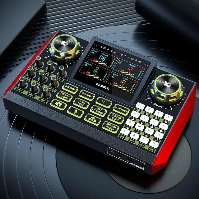 Main image of Audio Mixer, Sound Board for Pc/Phone Live Streaming Singing Gaming, Sound Mixer for 3.5/6.35mm Dynamic Microphone, Live Sound Card with DJ Mixer Effects & Voice Changer, Denoise, One Click Mute