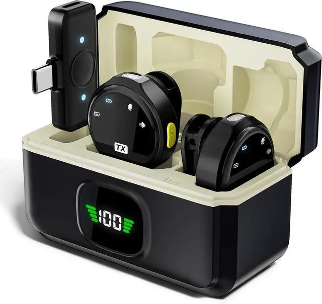 Main image of Wireless Lavalier Microphone for iPhone/Android/Laptop with Type-C Plug, 48KHz, Noise Cancellation, 30H Battery Charging Case Included, 65ft Range for Stream,TikTok,YouTube (Q8: Type-C Receiver)