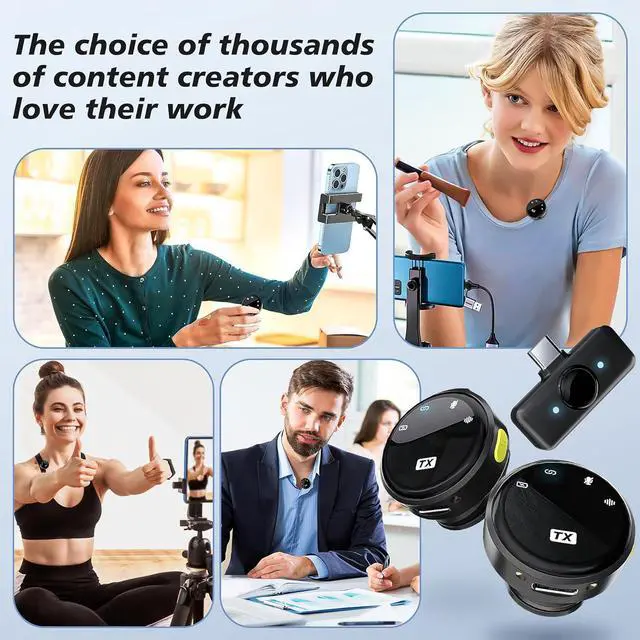 Alt view image 4 of 7 - Wireless Lavalier Microphone for iPhone/Android/Laptop with Type-C Plug, 48KHz, Noise Cancellation, 30H Battery Charging Case Included, 65ft Range for Stream,TikTok,YouTube (Q8: Type-C Receiver)