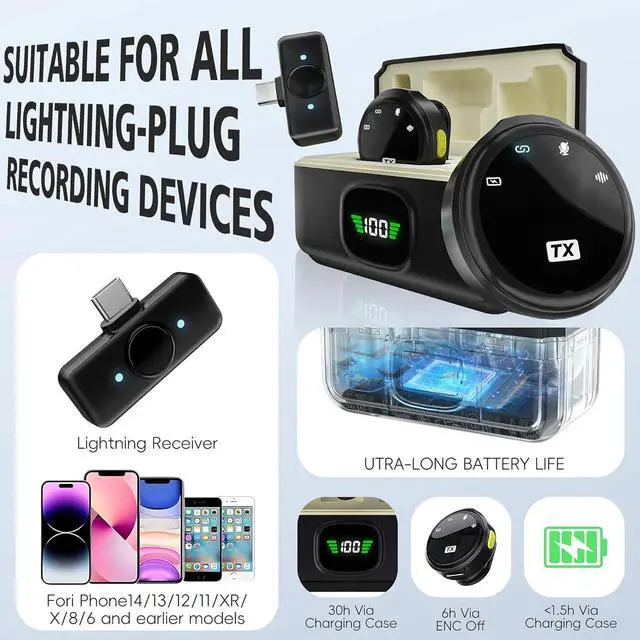 Alt view image 5 of 7 - Wireless Lavalier Microphone for iPhone/Android/Laptop with Type-C Plug, 48KHz, Noise Cancellation, 30H Battery Charging Case Included, 65ft Range for Stream,TikTok,YouTube (Q8: Type-C Receiver)