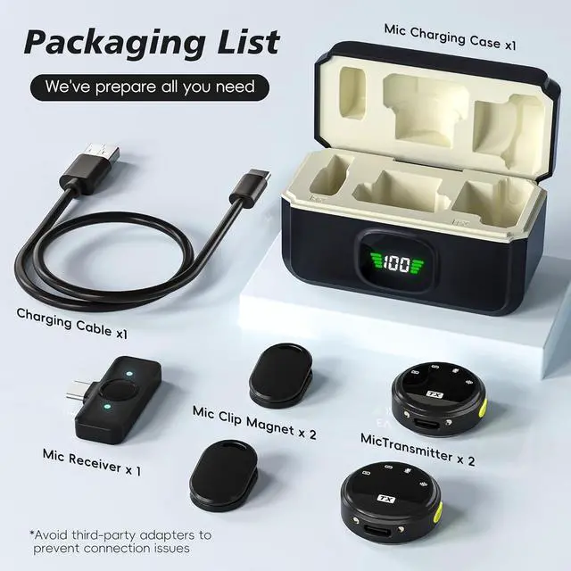 Alt view image 7 of 7 - Wireless Lavalier Microphone for iPhone/Android/Laptop with Type-C Plug, 48KHz, Noise Cancellation, 30H Battery Charging Case Included, 65ft Range for Stream,TikTok,YouTube (Q8: Type-C Receiver)