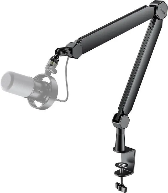 Main image of FIFINE Mic Arm Stand, Microphone Boom Arm with Desk Clamp, Cable Channels, 3/8" to 5/8" Threads, Heavy Metal Microphone Stand for Podcast, Vocal Recording, Gaming-BM66 Black
