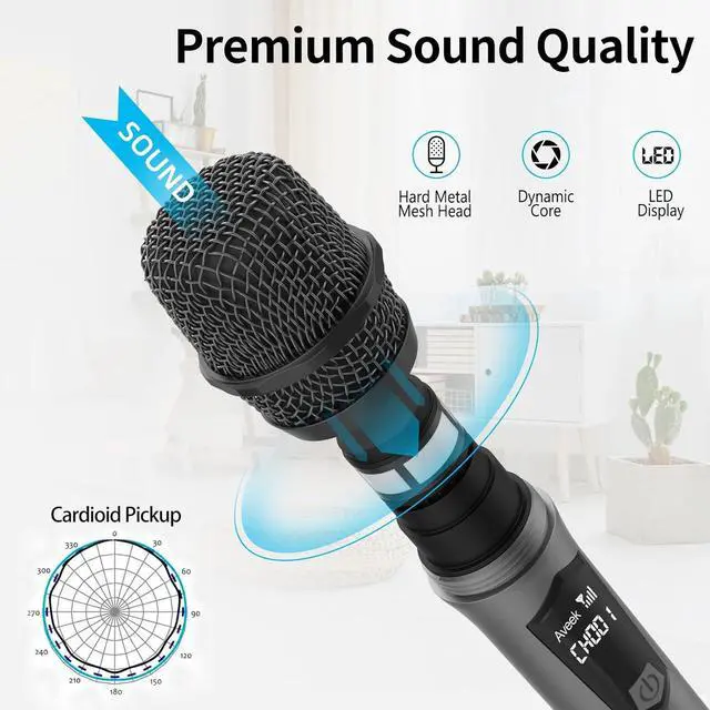 Alt view image 7 of 7 - Aveek Wireless Karaoke Microphone, Handheld Mic with Rechargeable Receiver, for Powered Speakers and Amplifiers, Karaoke Microphone Set for Singing,Karaoke,Wedding,DJ,Party (2 Packs)