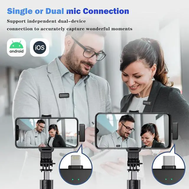 Alt view image 2 of 7 - Wireless Microphone for iPhone, iPad, and Android, Lavalier Microphone for Video Recording, 2-Piece Set iPhone Mic with Clear Recording and Automatic Noise Reduction (with Charging Case)