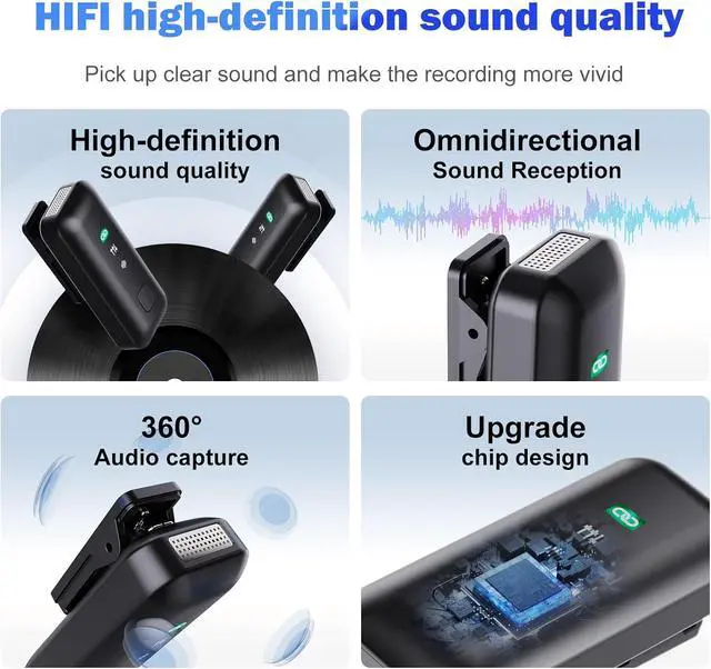 Alt view image 3 of 7 - Wireless Microphone for iPhone, iPad, and Android, Lavalier Microphone for Video Recording, 2-Piece Set iPhone Mic with Clear Recording and Automatic Noise Reduction (with Charging Case)