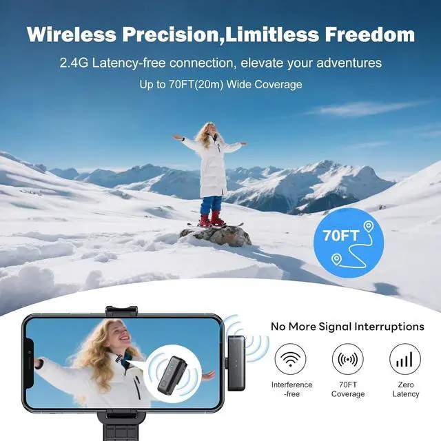 Alt view image 6 of 7 - Wireless Microphone for iPhone, iPad, and Android, Lavalier Microphone for Video Recording, 2-Piece Set iPhone Mic with Clear Recording and Automatic Noise Reduction (with Charging Case)
