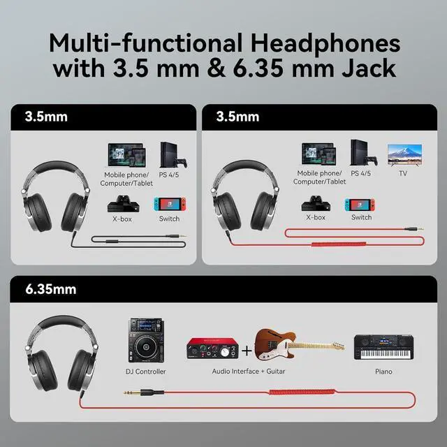 Alt view image 3 of 7 - OneOdio Wired Over Ear Headphones Hi-Res Studio Monitor & Mixing DJ Stereo Headsets with 50mm Drivers and 1/4 to 3.5mm Jack for AMP Computer Recording Podcast Keyboard Guitar Laptop - Black