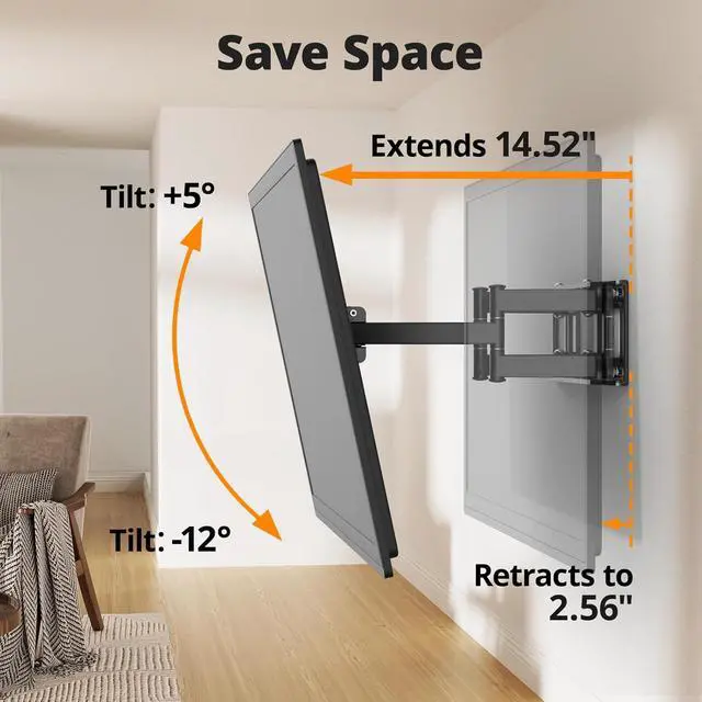 Alt view image 5 of 7 - 50 55 65 inch Full Motion TV Wall Mount for 32-70 inch TV Bracket, Dual articulating Arms Mount, Tilt Swivel Extension Level, Max VESA 400x400mm, 16" Studs, 110 lbs,Fit Most 40 43 50+ TVs