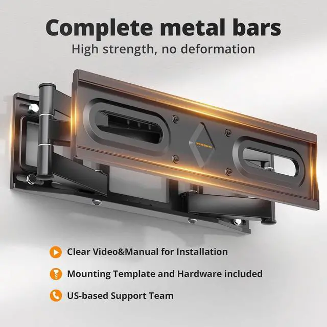Alt view image 7 of 7 - 50 55 65 inch Full Motion TV Wall Mount for 32-70 inch TV Bracket, Dual articulating Arms Mount, Tilt Swivel Extension Level, Max VESA 400x400mm, 16" Studs, 110 lbs,Fit Most 40 43 50+ TVs