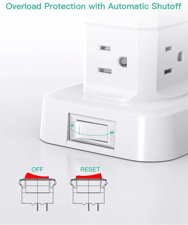 Alt view image 5 of 7 - Power Strips with Surge Protection, Flat Plug Power Strip with 12 Outlets 4 USB Ports, Charging Station Tower 1875W/15A 1080J 6Ft Extension Cord with Multiple Outlets, Office Supplies, Dorm Essentials