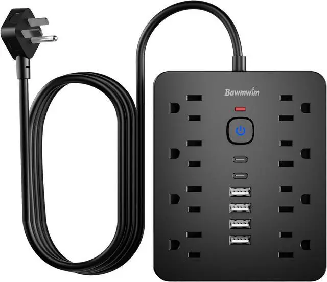 Main image of Surge Protector Power Strip, 8 Outlets(1250W/10A), 6 USB Charging Ports(2 USB C), 6FT Flat Plug Extension Cord Outlet Extender with Overload Protection, ETL Certified for Office, Dorm Room