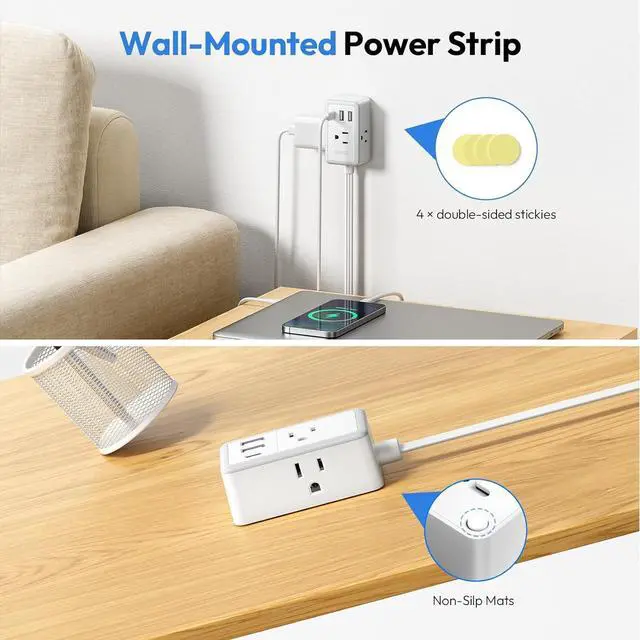 Alt view image 7 of 7 - NTONPOWER Double Extension Cord 12 FT, Twin Extension Cord with 6ft Extension Cord on Each Side 3 Widely Outlets, Extension Cord Splitter for Home Office Dorm Room