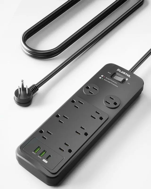 Main image of Surge Protector Power Strip 10FT, PLUGTUL Surge Protector with 8 Outlets - Spacious Design for Large Plugs, Flat Plug, 20W USB C Charging for Home, Office, ETL Listed, 2040J