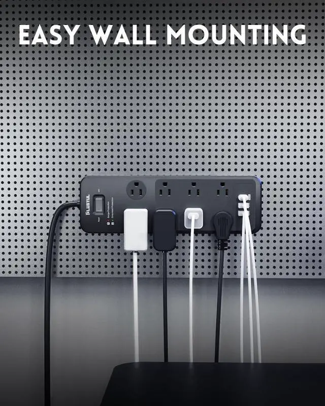 Alt view image 7 of 7 - Surge Protector Power Strip 10FT, PLUGTUL Surge Protector with 8 Outlets - Spacious Design for Large Plugs, Flat Plug, 20W USB C Charging for Home, Office, ETL Listed, 2040J