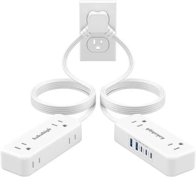 Main image of Split Extension Cord 10FT (5FT on Each Side), Single Flat Plug Twin Extension Cord with 4 AC Outlets, 2 USB-A & 3 USB-C(24W/4.8A), Nightstand Charging Station for Bedroom Dorm Room Home, His and Hers