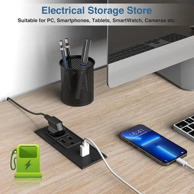 Alt view image 4 of 7 - 20W PD Conference Recessed Power Strip with Fast USB C, Furniture Recessed Outlet, Desktop Power Strip, Desktop Charging Station with 2 Outlets and 1 USB and 1 Type-C