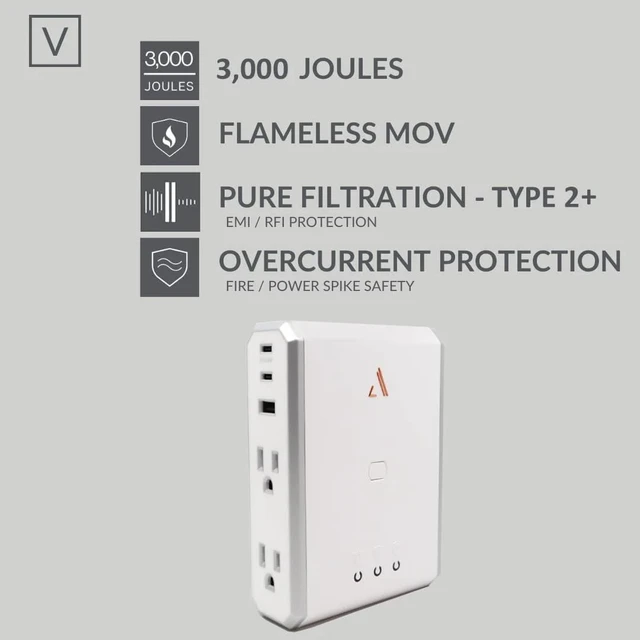 Alt view image 3 of 7 - Austere V Series 4-Outlet Wall Surge Protector, 3000 Joules