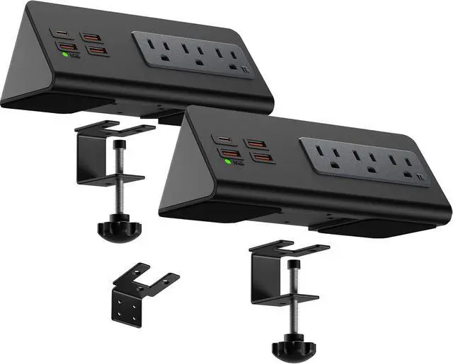 Main image of Power Charge Station Edge clamp Mount 15A 1875W with USB-C portsTabletop Surge Protector Desk Clamp Power Sockets with 3 AC Outlets and 4 Fast Charging USB Ports PD 30W Fast Charging
